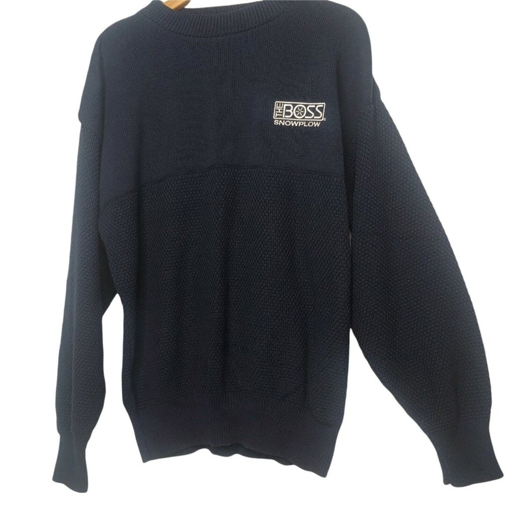 Vintage The Boss Snowplow Stone Creek Mens XL Sweater Pullover Navy USA